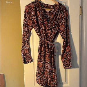 LOFT Floral Long Sleeve Dress in Black and Orange